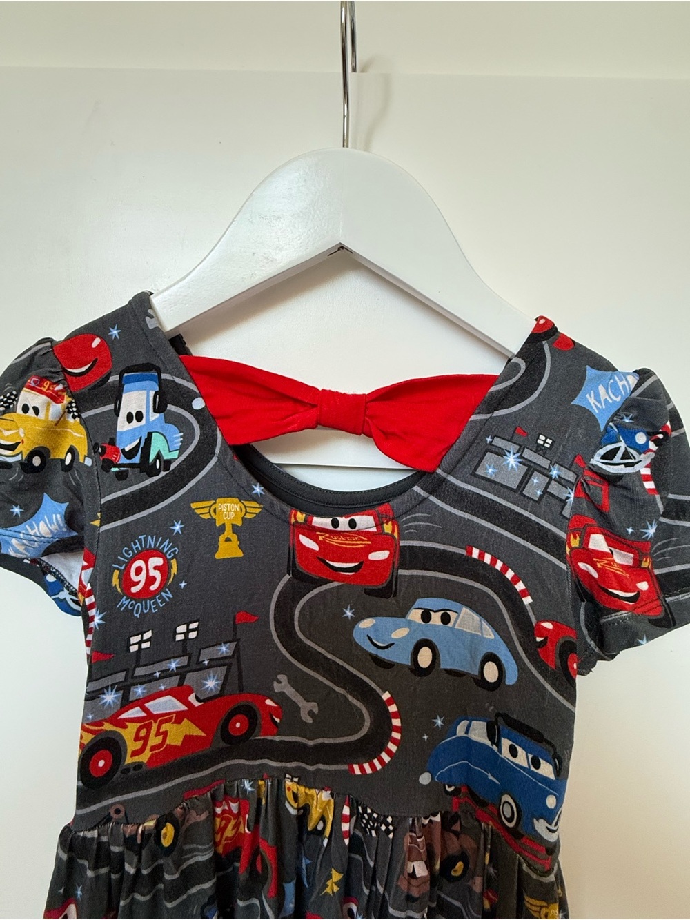 Girls Little Sleepies Lightning McQueen Cars Print Dress - Gray & Red - Picture 3 of 4
